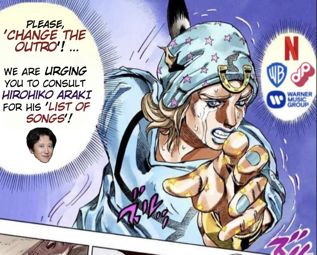 jjba_cursed's tweet photo. They did not change the outro. 
#BoycottHarder #NoJobsForRapists https://t.co/w9C53F1xWz