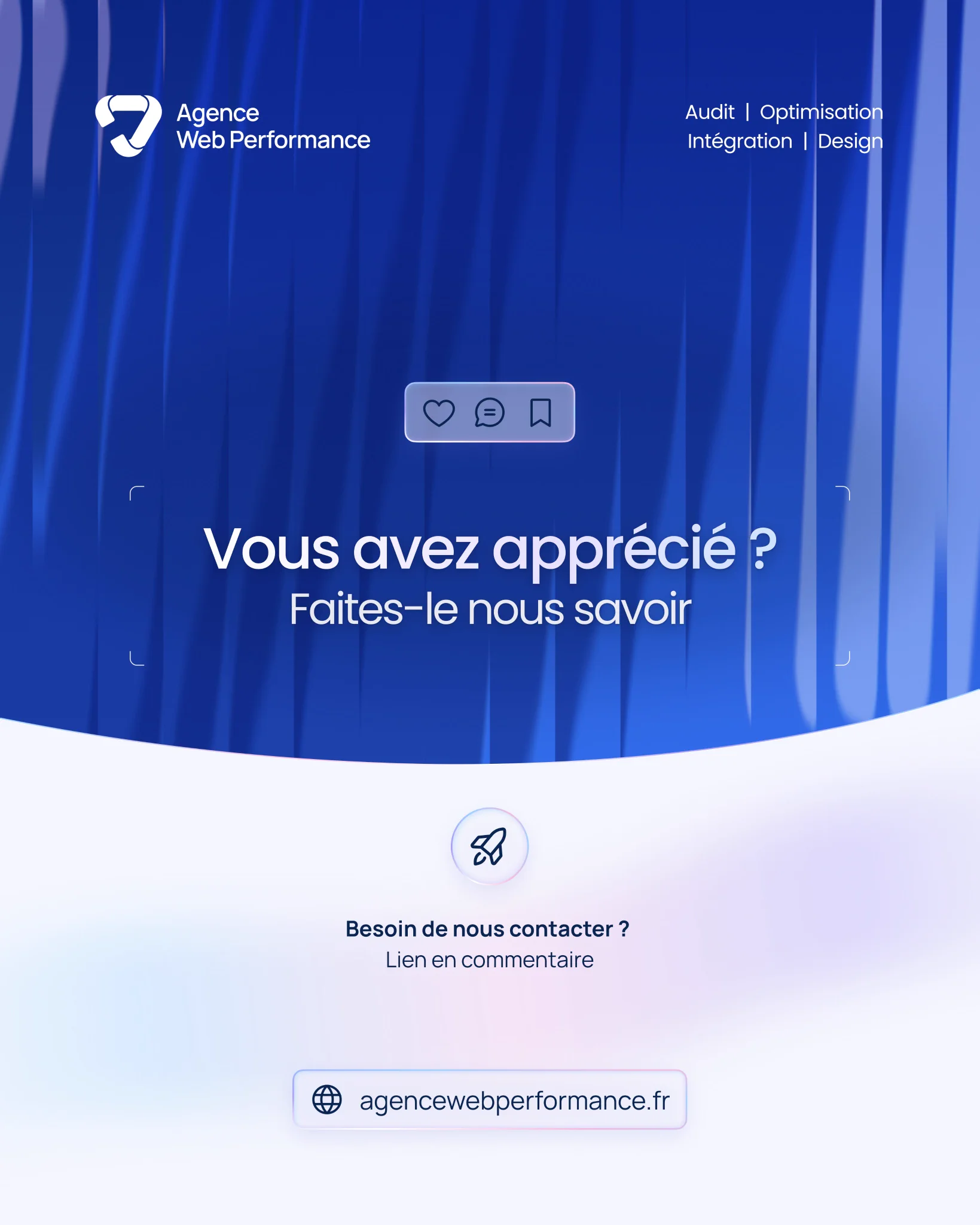 Agence Web Performance
Audit I Optimisation I Intégration I Design
Vous avez apprécié ? Faites-le nous savoir
Besoin de nous contacter ? Lien en commentaire
agencewebperformance.fr