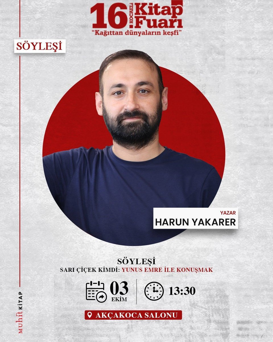 ayasofyadergisi's tweet photo. Yazı işleri müdürümüz Harun Yakarer'in, Kocaeli 16. Kitap Fuarı'nda 3 Ekim Cumartesi günü saat 13:30'da, “Sarı Çiçek Kimdi: Yunus Emre ile Konuşmak” başlıklı bir söyleşisi olacaktır.

Vakti müsait olanlara duyurulur.
#muhit #söyleşi https://t.co/lvX0TKMdbU