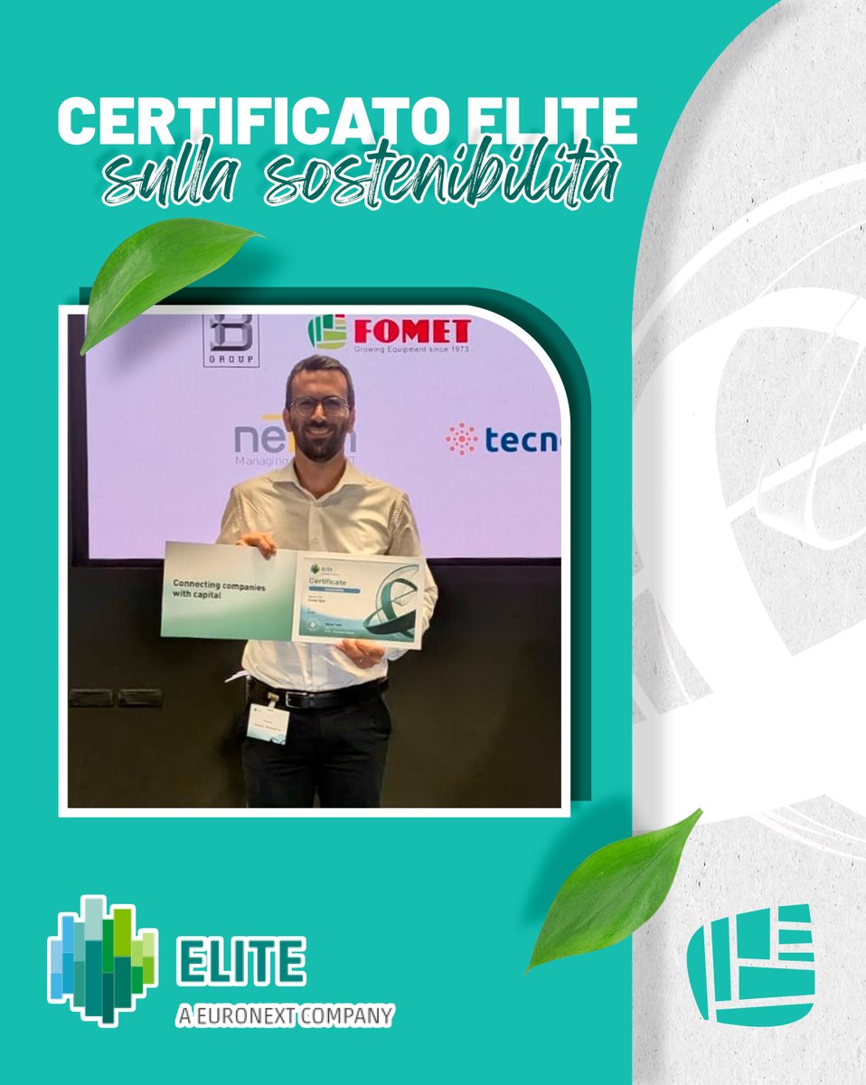 fometfert's tweet photo. 📣FOMET S.p.A. ottiene il Certificato ELITE sulla Sostenibilità! 🌱

Siamo orgogliosi di aver ottenuto la Certificazione di Sostenibilità ELITE – Euronext, un importante riconoscimento che valorizza il percorso intrapreso in questi anni sui temi della sostenibilità.

#fomet https://t.co/U1aqd6Yjla