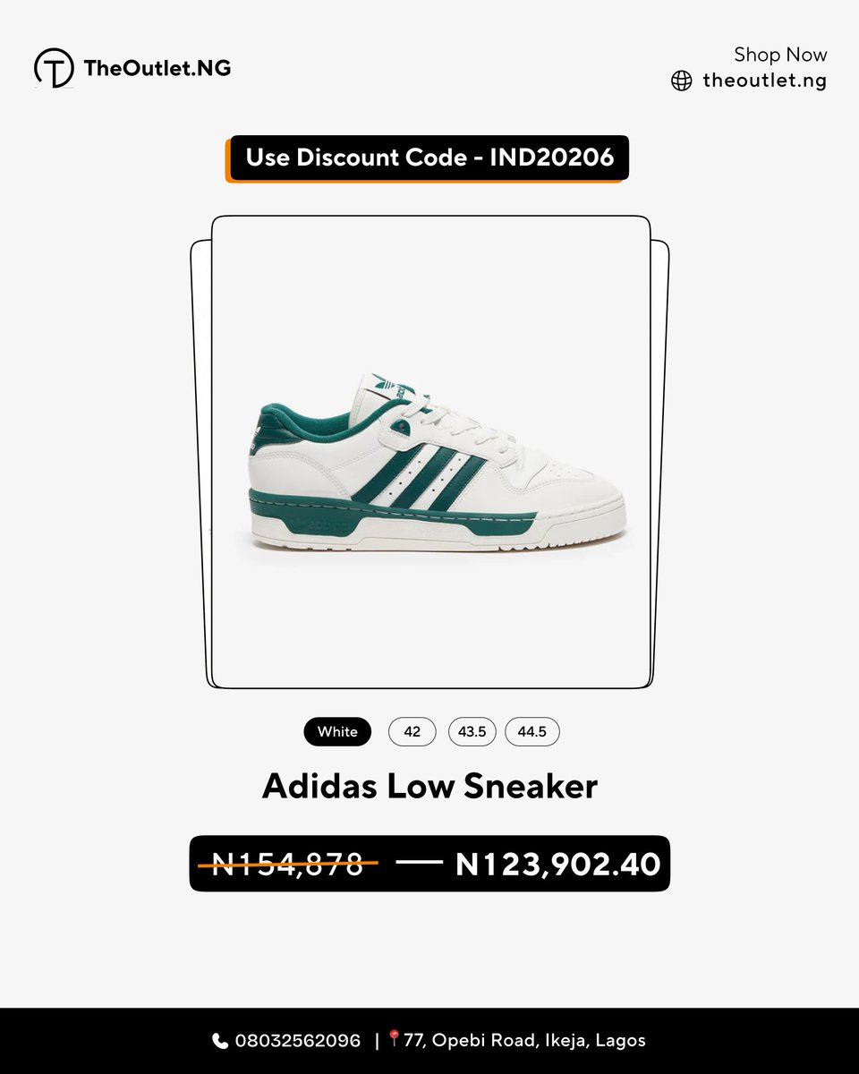 theoutlet_ng's tweet photo. Enjoy 20% OFF selected Green &amp; White Sneakers from October 1st -3rd

Use code IND202026 at checkout.

Shop here 👉 https://t.co/GhNPhTL1ke

📍 77 Opebi Road, Ikeja, Lagos

#theoutletng #discountsale #nigeriaindependence https://t.co/L1oWTqUQ1y