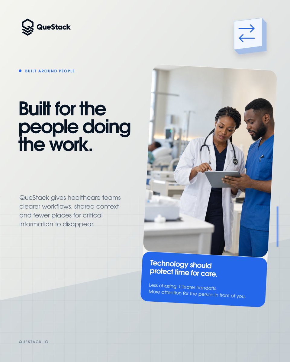 questackio's tweet photo. Technology should protect time for care. QueStack focuses on clearer workflows and shared context for the teams doing the work, from clinical care to operations.

What information do you most often have to chase?

#QueStack #ConnectedCare #EMR #EHR #Healthcare #HealthTech https://t.co/pBMCf2ZJS5