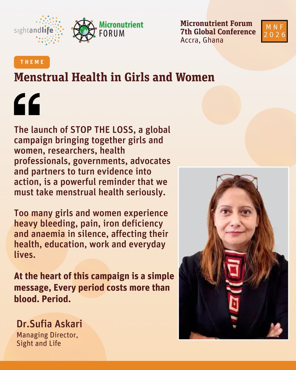 SightandLife's tweet photo. 📣 It is launched the First -Ever ! 

𝗦𝗧𝗢𝗣 𝗧𝗛𝗘 𝗟🩸𝗦𝗦 , is a global campaign to make menstrual blood loss and its consequences for girls and women visible, heard and acted upon. 

The @SightandLife Managing Director, Dr. @sufiaa invites you all to be part of this important campaign where our message is simple, 𝗘𝘃𝗲𝗿𝘆 𝗽𝗲𝗿𝗶𝗼𝗱 𝗰𝗼𝘀𝘁𝘀 𝗺𝗼𝗿𝗲 𝘁𝗵𝗮𝗻 𝗯𝗹𝗼𝗼𝗱. 𝗣𝗲𝗿𝗶𝗼𝗱.

@AnitaZaidi |  @melindagates | @pivotaldotcom | @FIGOHQ 

#StopTheLoss #MenstrualHealth #WomensHealth #GirlsHealth #Anaemia