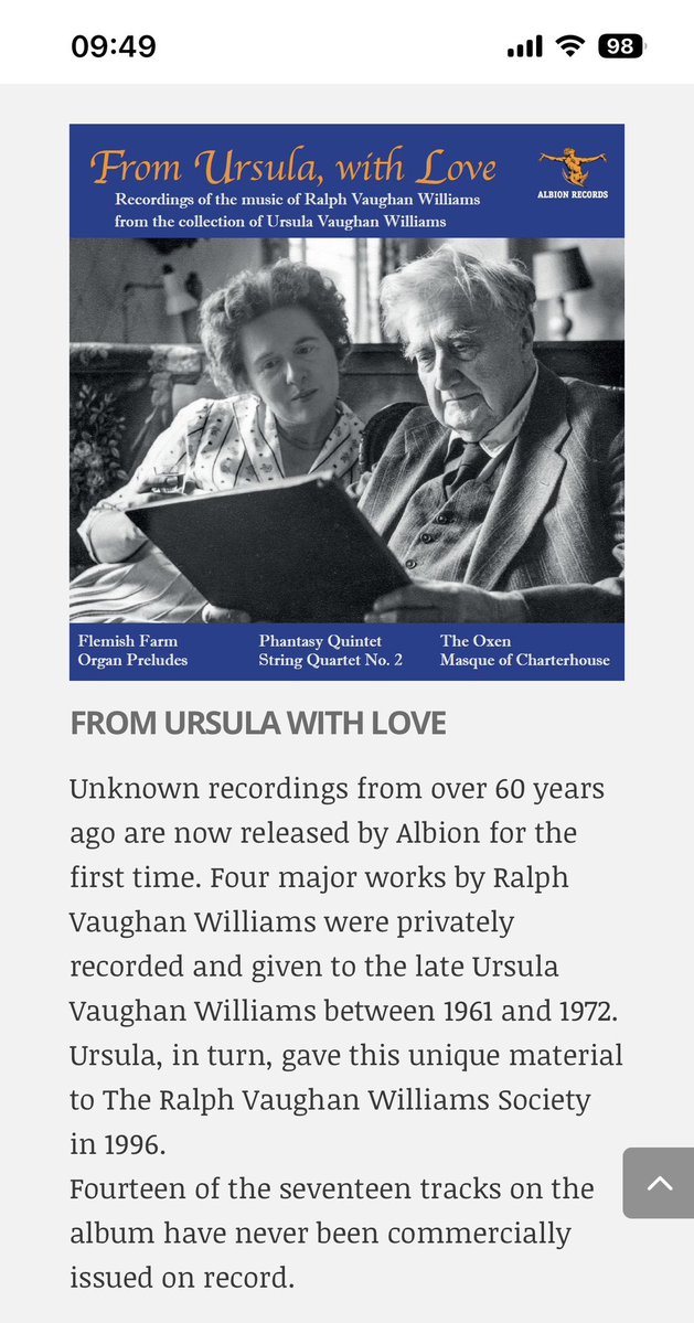 RVWSociety's tweet photo. Released today from #AlbionRecords:
#FromUrsulaWithLove
https://t.co/T7PfIm0vVH
Available as a cd or multi-platform download from https://t.co/JSRboACdlv
Also available from https://t.co/6TwW1JOo7e
#VaughanWilliams
#WilliamVann
#KittyWhately https://t.co/PWr3HV9epG