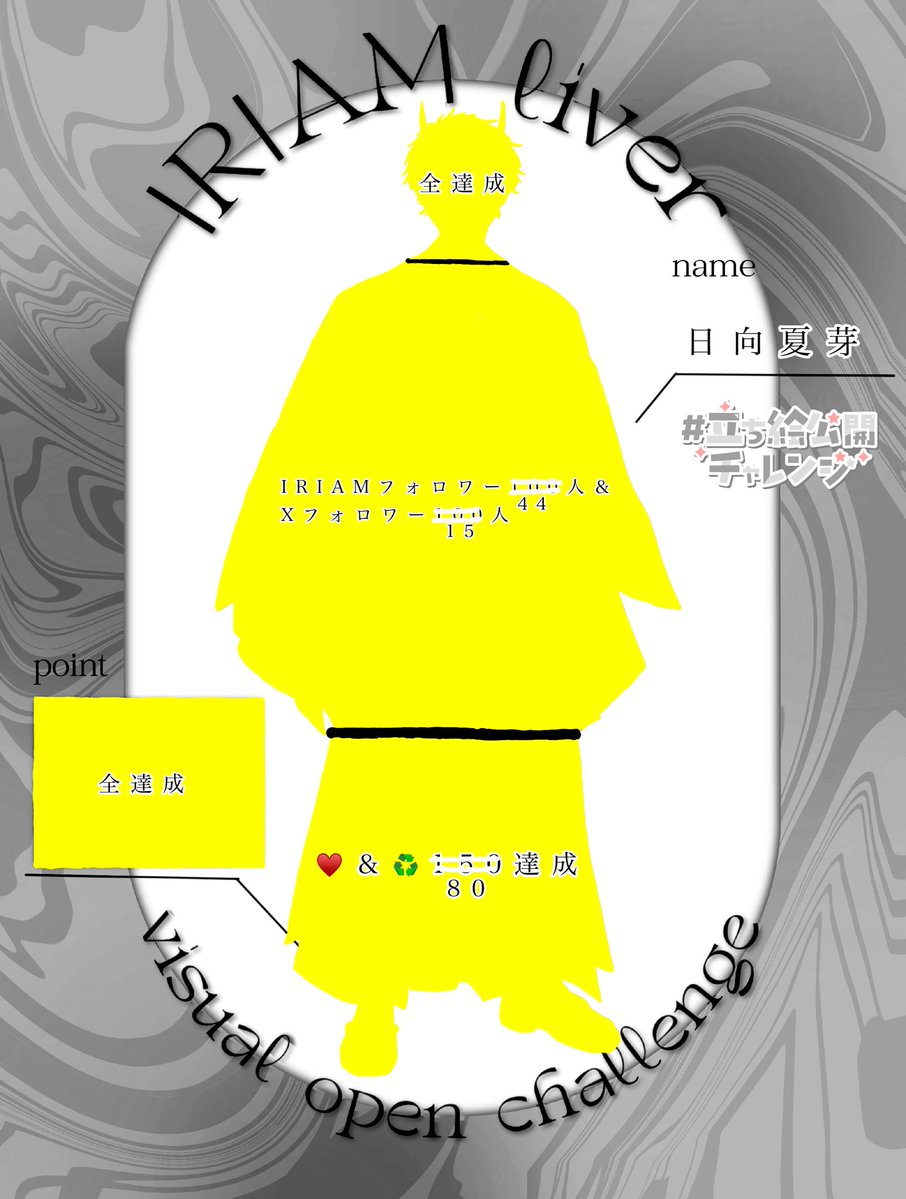 natsu_0u0_7's tweet photo. 立ち絵公開チャレンジ2日目で現在残りが❤️＆♻️80、IRIAMフォロワーが44人＆Xフォロワーが15人です！ https://t.co/4AB7P8oYaI