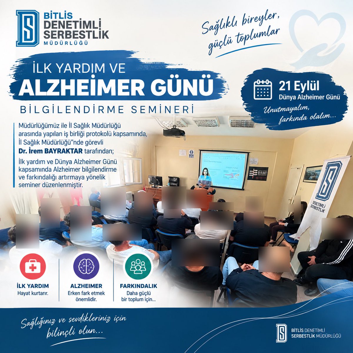 BitlisDSM's tweet photo. İlk yardım hayat kurtarır, farkındalık güçlendirir.

İl Sağlık Müdürlüğü ile yapılan iş birliği protokolü kapsamında Dr. İrem BAYRAKTAR tarafından yükümlülerimize İlk Yardım ve Dünya Alzheimer Günü kapsamında bilgilendirme ve farkındalık semineri gerçekleştirildi.

#BitlisDSM https://t.co/flXGJmf3H7