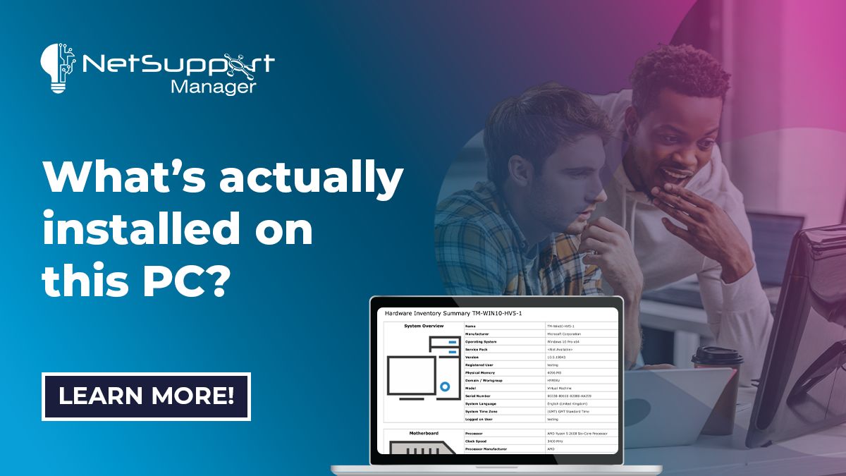 NetSupportNSM's tweet photo. What’s actually installed on this PC? 

NetSupport Manager lets your IT team remotely view hardware and software inventory, installed applications and OS hotfixes, helping technicians get the information they need before they start troubleshooting.

https://t.co/8J2wSIgQKM https://t.co/nk5CDOKfk3