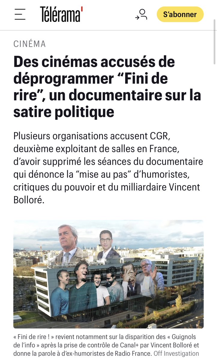 Offinvestigatio's tweet photo. 🗞️ La presse révèle enfin la censure de notre film "FINI DE RIRE !" par le réseau CGR (lié à Canal+) ! 👇 https://t.co/KDoyzjDbVB