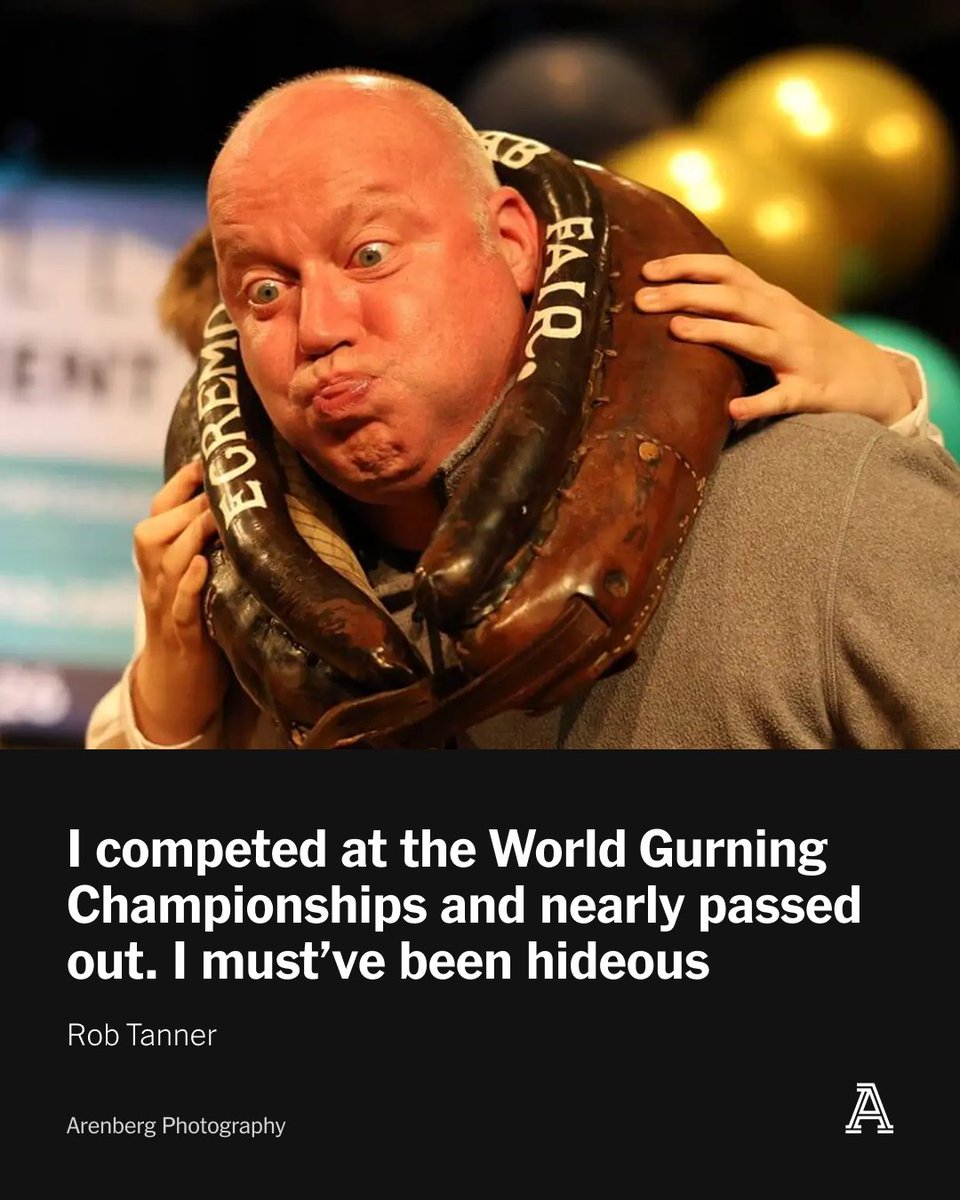 TheAthletic's tweet photo. The World Gurning Championships — an annual event involving contestants putting their head through a horse collar, known as a braffin, and distorting their faces before a team of judges.

@RobTannerLCFC went off to Egremont with his heart, and face, set on becoming a world champion.

🔗 https://t.co/KsFObefVSu