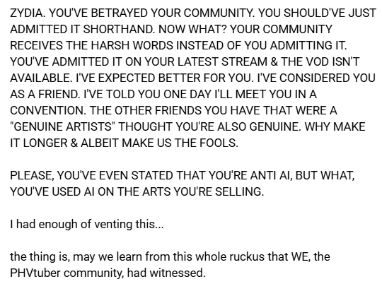 WeebGa's tweet photo. Final statement about this whole drama surrounding Zydia &amp; the HOLOSTARS fandom about the AI allegations &amp; an apology... https://t.co/tYrV5Jubct