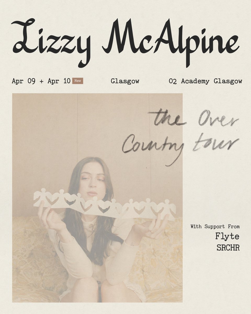O2AcademyGla's tweet photo. Lizzy McAlpine - The Over Country Tour at the #O2AcademyGlasgow  Friday 9th and Saturday 10th April 2027. 

Tickets on sale NOW-https://t.co/mvYf02463A https://t.co/opWCgsraUX