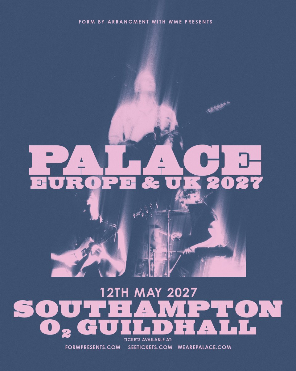 O2GuildhallS's tweet photo. NOW ON SALE: London indie rockers @WeArePalace are set to perform a string of UK shows in 2027, including a date here at #O2GuildhallSouthampton on Wed 12 May.

Get your tickets now 👉 https://t.co/snU112Tlm8 https://t.co/2SGJej9TPE