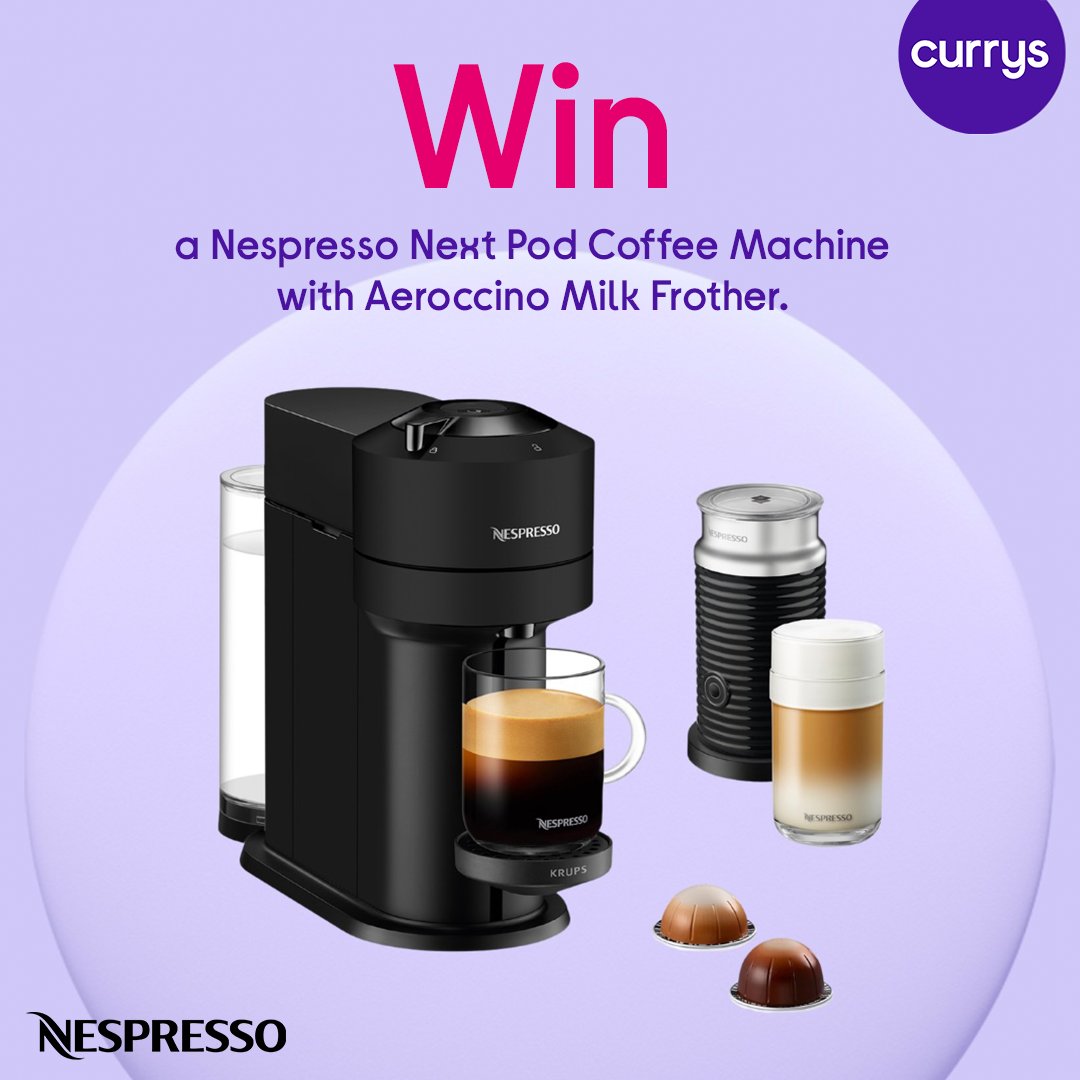 currys's tweet photo. WIN a Nespresso Next Pod Coffee Machine with Aeroccino Milk Frother 🤩

To enter:
☕ Like this post
☕ Follow @currys
☕ Tag a coffee lover below 👇

Competition closes 05/10
T&amp;Cs: https://t.co/SULB1DUcC9 https://t.co/PyKG4xzxmR