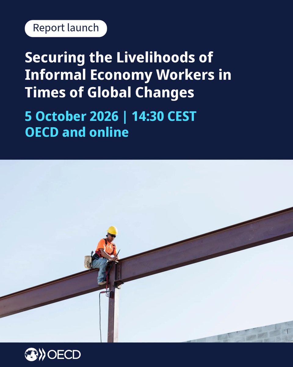 OECD's tweet photo. How are demographic shifts, technological changes and climate risks affecting informal workers?

Join the launch of the report on Securing the Livelihoods of Informal Economy Workers in Times of Global Changes.

Register to attend online or in-person ➡️ https://t.co/9PAKu3CUp4 https://t.co/Dpt67RvJ5r