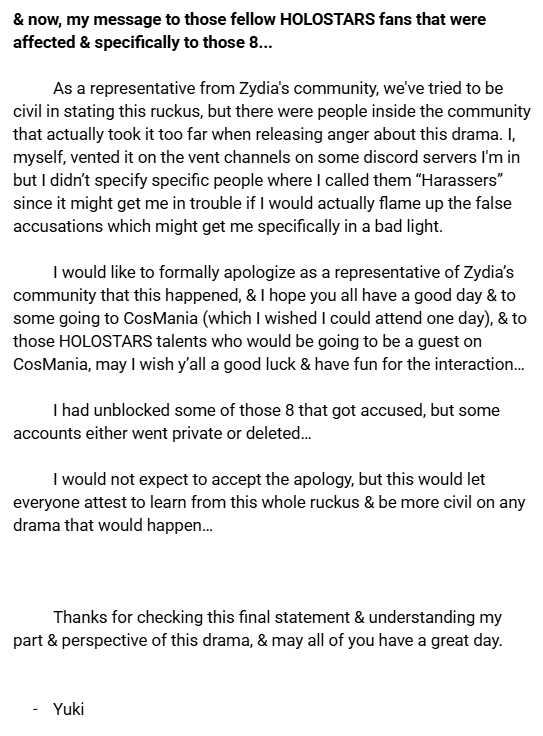 WeebGa's tweet photo. Final statement about this whole drama surrounding Zydia &amp; the HOLOSTARS fandom about the AI allegations &amp; an apology... https://t.co/tYrV5Jubct