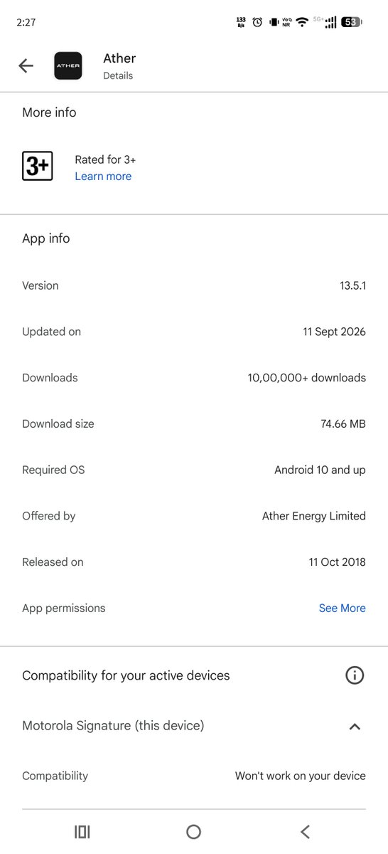 SaranshBairagi4's tweet photo. @atherenergy Your app is not compatible with my mobile because of which I’m unable to access the required features and my 90-day validity for the Extended Warranty offer is getting exhausted Please provide an extension of the 90-day validity so I can avail the offer once the issue is resolved https://t.co/1oq3euduoa