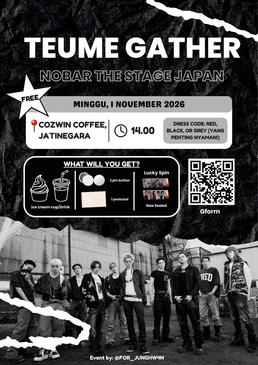 FOR_JUNGHW4N's tweet photo. 🚨 [FREE NOBAR] TREASURE THE STAGE JAPAN 🎬💎

📅 Minggu, 1 Nov | 14.00 WIB
🔴 Dress Code: Red / Black / Grey (bebas & nyaman)

Syarat:
💗Follow @GEMSofSJH & @FOR_JUNGHWAN
💗Like & RT tweet ini
💗Isi GForm & upload bukti SS

⏰ Form Dibuka: Rabu, 7 Oktober | 19.00 WIB
📌 Link Form: https://t.co/liUPNySzC8