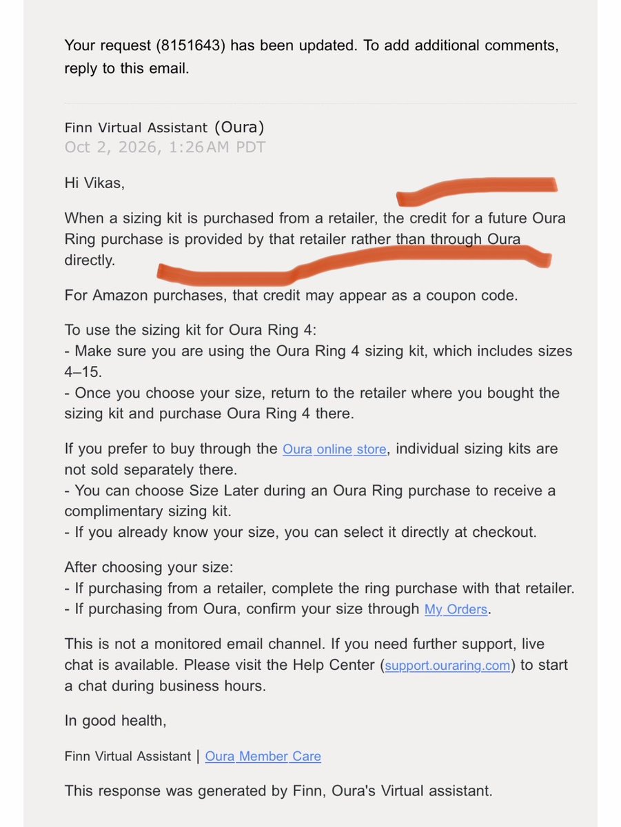 VikasHudz's tweet photo. @amazonIN @AmazonHelp @ouraring The oura ring team said that I’m suppose to get credit from Amazon. https://t.co/z89VDkyjgZ