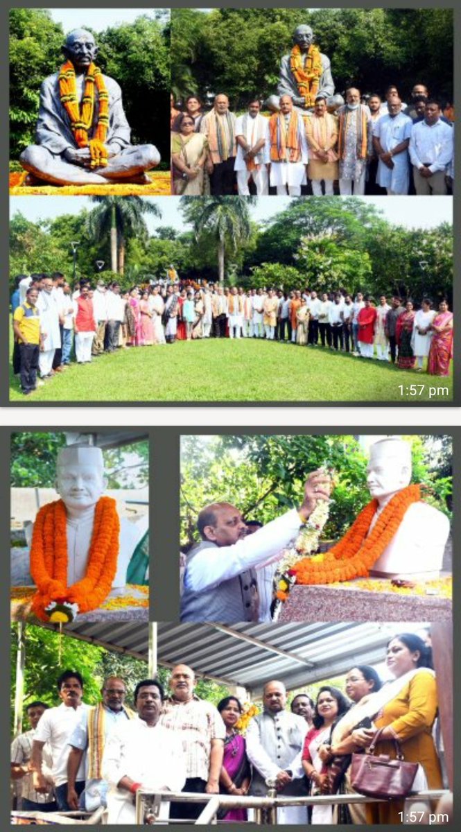 dhalanurjay's tweet photo. State President  Manmohan Samalpaid tributes by garlanding the statue of Gandhiji at Janata Maidan and the statue of Shastriji at Shastrinagar. https://t.co/poo3dIq6ew https://t.co/bz0F5wnSPJ