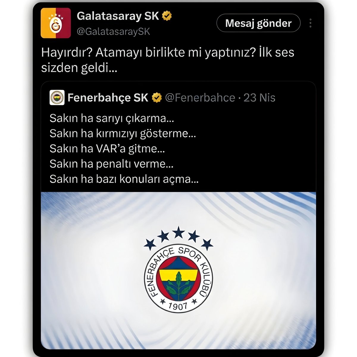 _vlknylmz's tweet photo. Galatasaray'ın attığı bu tweet bu saatten sonra yüzyılın en büyük tweet'idir benim için. https://t.co/NCwRLWzaga
