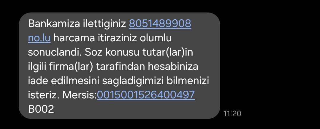 TheKuttyW's tweet photo. @AkbankDestek Ulaştınız, işlem itirazı yapmanız lazım dediniz yaptım ve sms ile bilgilendirme yapıldı ancak para hala yok. Torunlarıma miras bırakıcam herhalde. https://t.co/buSKx4zwrX