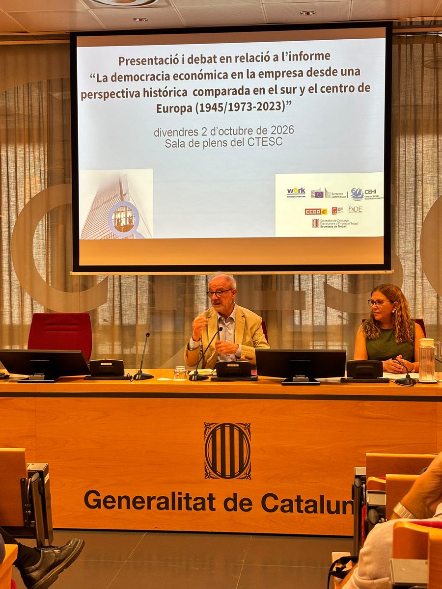 CooperativesCAT's tweet photo. Avui participem a la jornada del @CTESC sobre la presentació i debat de l'informe La democracia económica en la empresa desde una perspectiva histórica comparada en el sur y el centro de Europa (1945/1973-2023).