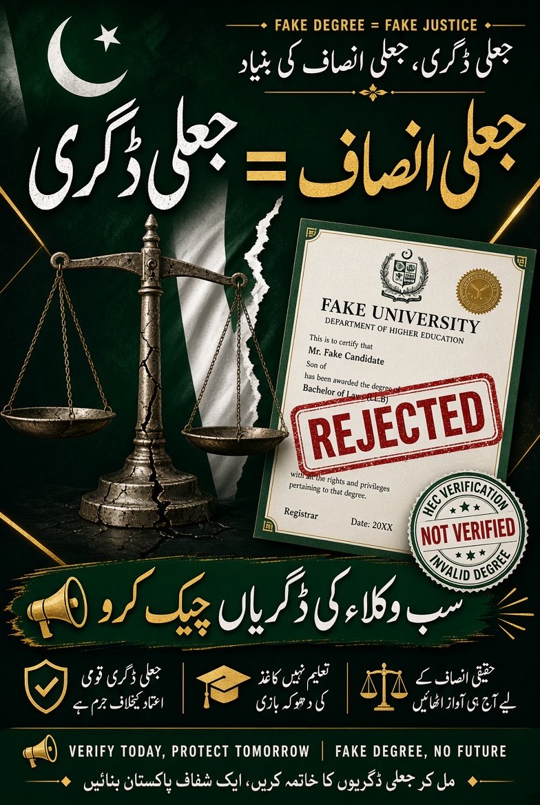 RShahzaddk's tweet photo. جعلی ڈگری کا مطلب جعلی انصاف ہے سب وکیلوں کی ڈگریاں چیک کرو 
یہ بات ہر طرف پھیلا دو https://t.co/FmW2iqkqtw