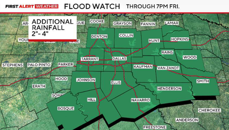 DamienLodesTV's tweet photo. Another round of storms will move across North Texas Friday morning.
Storms today will move in from the south, crossing the I-20 corridor around sunrise.
Additional flooding rainfall will remain the main risk.
#TXWX @CBSNewsTexas https://t.co/oPgsbydGw5