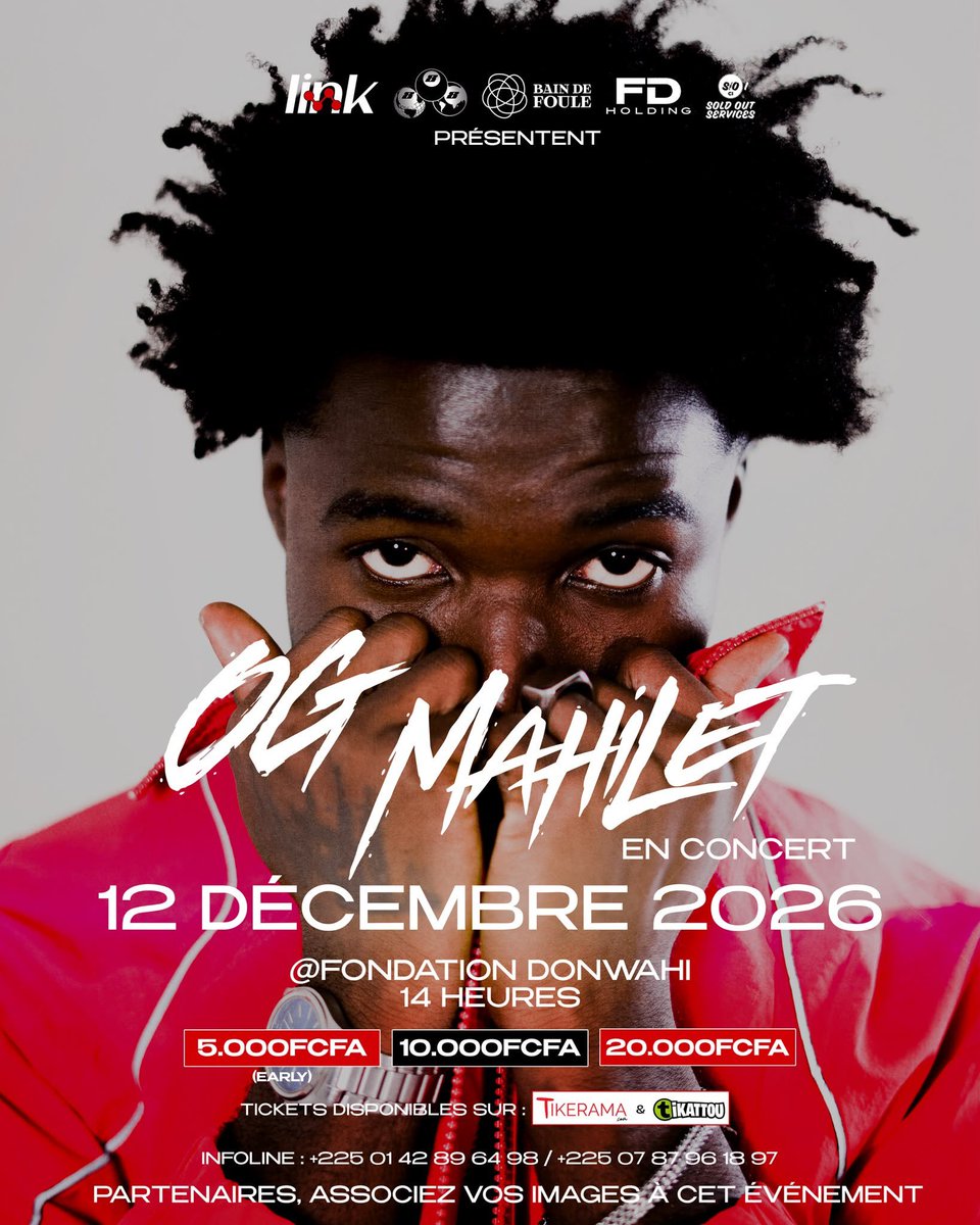 RADARNICOTI's tweet photo. 🚨🏟️ ALERTE | LA BILLETTERIE DU CONCERT DE OG MAHILET EST OUVERTE !

🗓️ 12 DECEMBRE 2026 - FONDATION DONWAHI

🔗: https://t.co/bB0T18jGiv
https://t.co/ZU5Ul7e3he

🎫 Réserve ta place dès maintenant. https://t.co/0FT7sE9FXY
