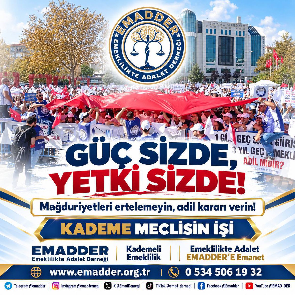 mihribanugurluu's tweet photo. . #KademeMeclisinİşi çünkü emeklilikte oluşan adaletsizliğin çözüm adresi bellidir: Türkiye Büyük Millet Meclisi.

Yıllarca emek veren, prim ödeyen milyonların beklentisi; ayrıştırmayan, hakkaniyeti gözeten ve adalet duygusunu yeniden tesis eden bir yasal düzenlemedir.

Kürsüler konuşsun, Meclis gereğini yapsın.
Kademe artık gündemin değil, yasanın konusu olsun. 

@EmadDernegi
#KademeMeclisinişi

@Akparti @MHP_Bilgi @yenipartiyiz @iyiparti @herkesicinCHP @rprefahpartisi @tipgenelmerkez @zaferpartisi @isikhanvedat @sgksosyalmedya @SaadetPartisi @devapartisi @anahtarparti @bbpgenelmerkez @DSPGenelMerkez