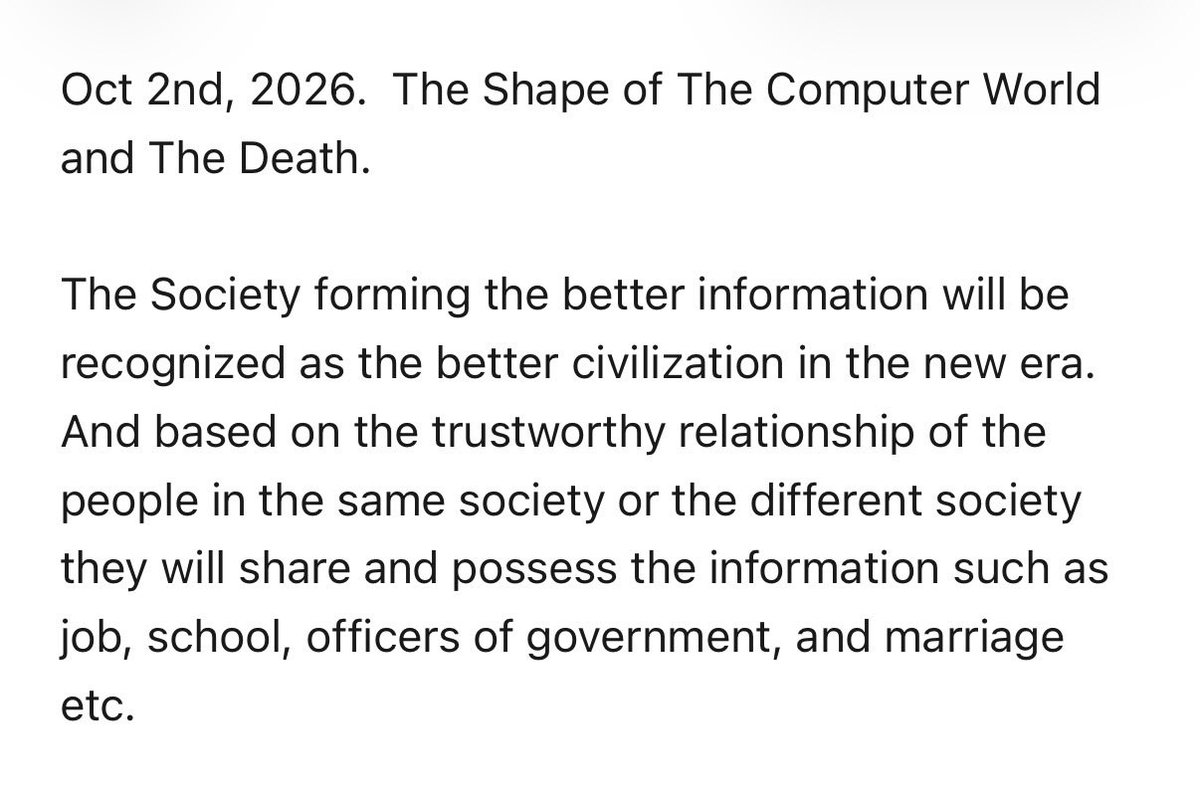 AI_Thinker_0428's tweet photo. Oct 2nd, 2026. The Shape of The Internet, Computer World.
#AI #EmilySourceCode #์ ๋ฐ์ ์ธ๊ทธ๋ฆผ #Regime https://t.co/Nog0ajktXB