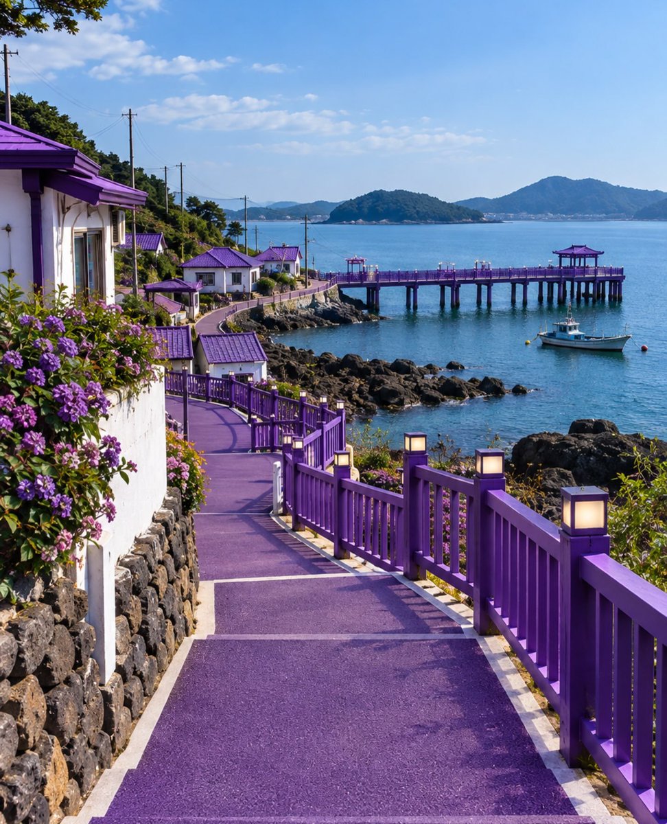 Simge_246's tweet photo. Everything on this island in South Korea is purple. It's a magnificent sight. 💜💜💜 https://t.co/uY1LjcKUUD