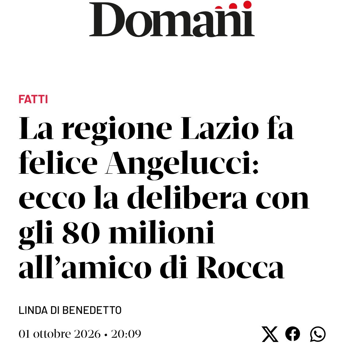 Frances99687883's tweet photo. Ora è ufficiale: con delibera n. 37328 del 1º ottobre,firmata dall’assessore al Bilancio Giancarlo Righini, la #RegioneLazio dà il via libera al maxi risarcimento di 83,07 milioni a favore del gruppo #SanRaffaele di #Angelucci. Risorse tolte quasi interamente alla  >>> https://t.co/PYjQeYUCeV