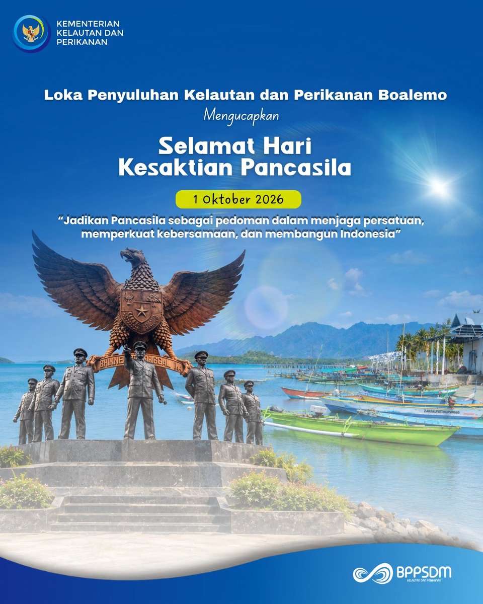 lpkp_boalemo's tweet photo. 🇮🇩 Memperingati Hari Kesaktian Pancasila 

Mari jadikan Pancasila sebagai landasan dalam menjaga persatuan, memperkuat kebersamaan, serta mengamalkan nilai-nilai luhur dalam kehidupan sehari-hari.

#KesaktianPancasila2026 #KKPGOID #NelayanNaikKelas https://t.co/A5M67S8WZf
