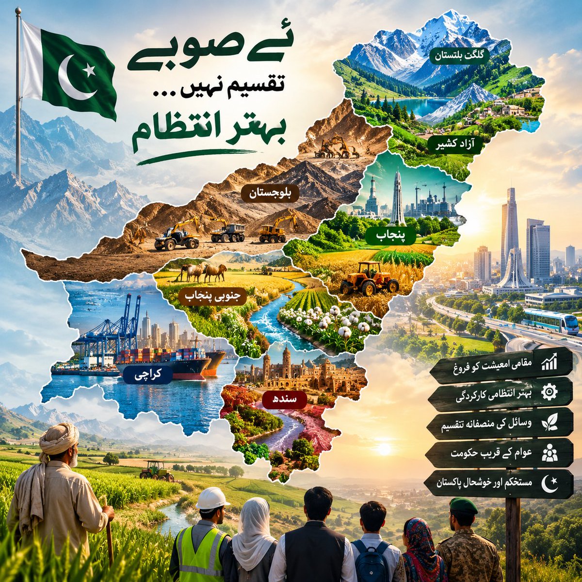 GoharSpeaks's tweet photo. پاکستان میں نئے صوبوں کی بات شروع ہوتے ہی اسے لسانی سیاست، علاقائی تعصب یا قومی تقسیم سے جوڑ دیا جاتا ہے۔ لیکن ذرا سیاسی نعروں سے ہٹ کر زمینی حقیقت دیکھی جائے تو اصل سوال بالکل مختلف ہے: کیا اتنے بڑے اور متنوع ملک کو ایک ہی انتظامی انداز سے مؤثر طریقے سے چلایا جا سکتا ہے؟

جنوبی پنجاب کا ایک کسان پانی، نہری نظام، کھاد، زرعی تحقیق اور اپنی فصل کی مناسب قیمت کے بارے میں فکر مند ہے، جبکہ کراچی کے صنعت کار کے لیے بجلی، گیس، بندرگاہ، ٹرانسپورٹ، صنعتی زون اور برآمدات زیادہ اہم ہیں۔ پوٹھوہار کی اپنی معاشی ضروریات ہیں، بلوچستان کے مختلف علاقوں میں معدنیات، مویشی پالنا اور سرحدی تجارت بنیادی اہمیت رکھتے ہیں۔ جب ایک ہی صوبے یا بڑے انتظامی خطے کے اندر مسائل اور معاشی بنیادیں اتنی مختلف ہوں تو ایک جیسی ترجیحات سب کے لیے کیسے مؤثر ہو سکتی ہیں؟

نئے صوبوں کا مطلب پاکستان کو چھوٹے حصوں میں تقسیم کرنا نہیں، بلکہ حکمرانی کو عوام کے قریب لانا ہے۔ اگر جنوبی پنجاب کی اپنی انتظامی اکائی ہو تو وہاں زرعی معیشت، پانی، فوڈ پروسیسنگ، زرعی صنعت اور برآمدات کو مرکز بنا کر منصوبہ بندی کی جا سکتی ہے۔ اسی طرح کراچی جیسے معاشی مرکز کے لیے صنعتی ترقی، سرمایہ کاری، انفراسٹرکچر اور شہری سہولیات کو بنیادی ترجیح بنایا جا سکتا ہے۔

دنیا میں انتظامی اکائیاں اس لیے بھی تبدیل کی جاتی ہیں کہ آبادی، معیشت اور ضروریات وقت کے ساتھ بدلتی رہتی ہیں۔ پاکستان میں بھی اس بحث کو جذباتی نعروں کے بجائے انتظامی کارکردگی، معاشی صلاحیت اور عوامی سہولت کے پیمانے پر دیکھنے کی ضرورت ہے۔

نئے صوبے پاکستان کو تقسیم کرنے کا منصوبہ نہیں، اگر درست بنیادوں پر بنائے جائیں تو یہ وسائل کی بہتر تقسیم، متوازن ترقی، مقامی معیشت کے فروغ اور عوام تک مؤثر حکمرانی پہنچانے کا ذریعہ بن سکتے ہیں۔ مضبوط پاکستان کا مطلب یہ نہیں کہ ہر خطے کو ایک ہی سانچے میں ڈھالا جائے، بلکہ یہ ہے کہ ہر خطے کو اپنی صلاحیت کے مطابق آگے بڑھنے کا موقع دیا جائے۔
#ڈی_جی_نے_تن_دیا