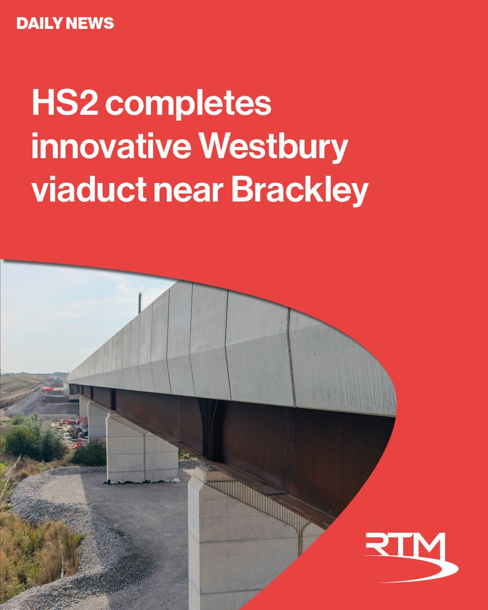 thertmnews's tweet photo. ๐ Big HS2 milestone achieved!
The 320m-long #WestburyViaduct near #Brackley is now complete, using an innovative low-carbon design inspired by France's TGV network.
More ๐
https://t.co/rke7vaeqaN
@HS2ltd #HS2 #RailIndustry #RailEngineering #Infrastructure #Construction #UKRail