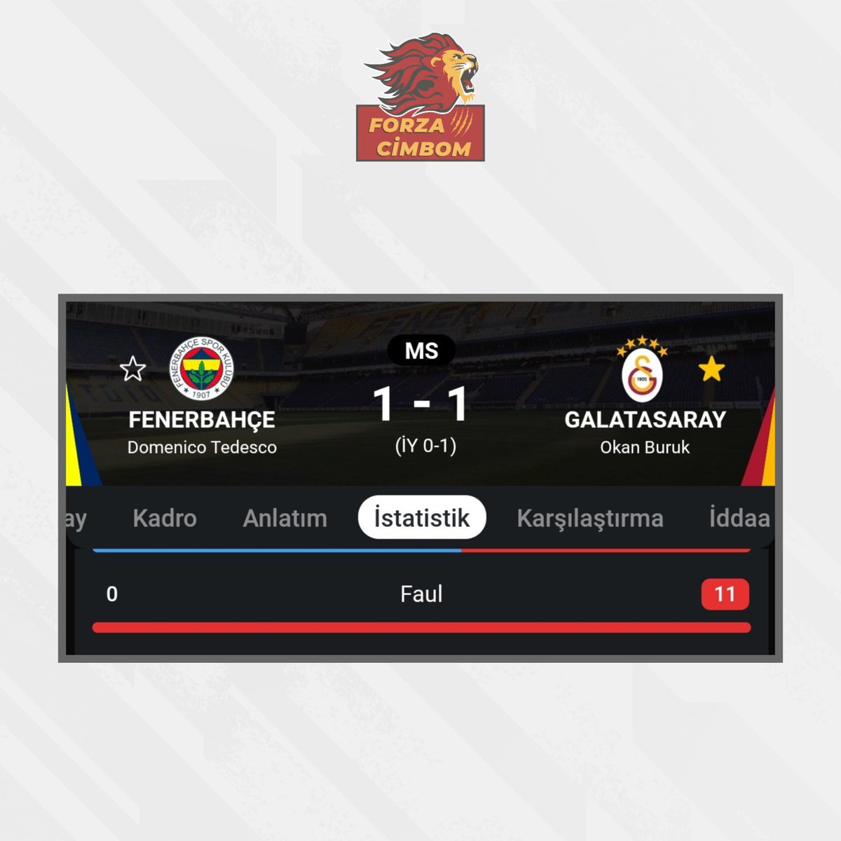 forzacimbom's tweet photo. Hakem Yasin Kol, geçtiğimiz sezon Fenerbahçe - Galatasaray maçının 55. dakikasından 90+5' dakikaya kadar Fenerbahçe aleyhine faul çalmamıştı. https://t.co/yzuKmiDb6Y