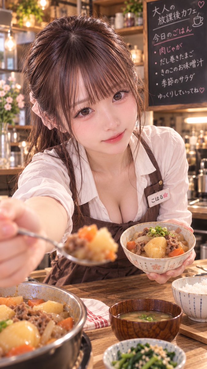houkago_cafe's tweet photo. 今日の放課後ごはんは…🍚✨
🌸「こはるの肉じゃが」🌸

じゃがいもホクホク、
お肉もしみしみにできました〜☺️♡

はい、あーん🥄💕

#AI美女 #AIart️️️️️️️️️️️️️️️️️️️️️️️️️️️️️️️️️️️️️️️️️️️️️️️️️️️ https://t.co/rMfbiJ7Nns