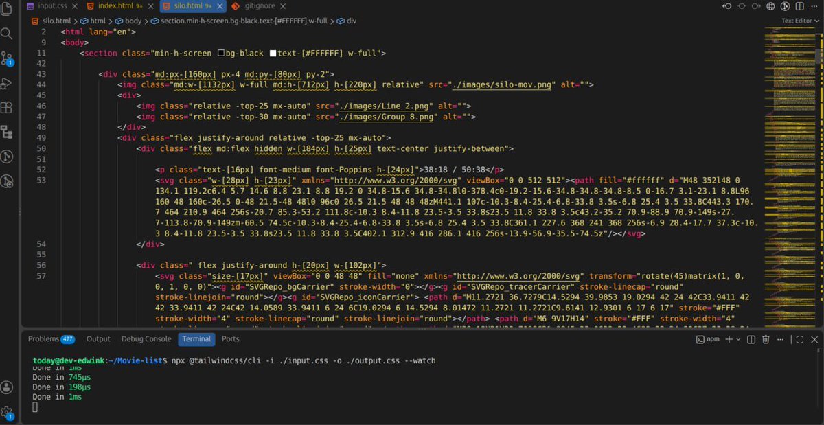 dev_edwin_'s tweet photo. Day 20/100

Today I continued building my movie streaming website

I worked on creating a dedicated Silo movie/series page, focusing on the layout, positioning, typography, and adding visual elements with HTML and Tailwind CSS. https://t.co/Jehl9KD2iH