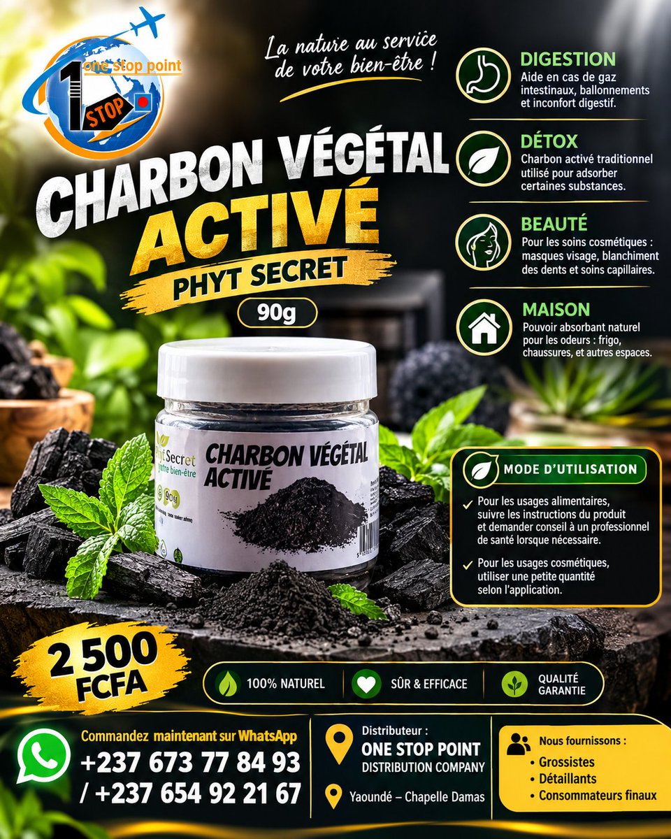 nchoboris9's tweet photo. 🖤 CHARBON VÉGÉTAL ACTIVÉ 90g - 2500 FCFA

100% Naturel | Sans additifs
4-en-1: Digestion, Dents blanches, Peau purifiée, Anti-odeurs maison.

Yaoundé - Chapelle Damas
WhatsApp: +237 673778493

#Yaounde #CharbonVegetal https://t.co/SnLUpbUsss