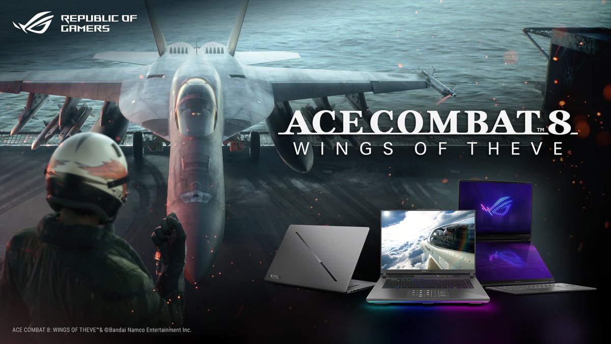 ASUS_ROG's tweet photo. Take to the skies and earn your place among the elite. Intense aerial combat, high-stakes missions, and a squad that depends on you. 🛩️

We are giving away 3 deluxe game codes! Comment and share to enter, 3 winners, end October 9.

ACE COMBAT 8: Wings of Theve, running on ROG laptops.
@AceCombatGames @PROJECT_ACES