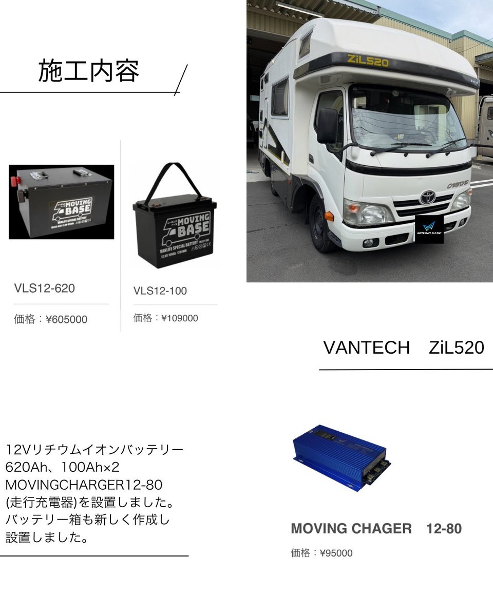 MOVING_BASE's tweet photo. VANTECH ZiL520の電源システムをフル強化！
620Ah＋100Ah×2（合計820Ah）の大容量リチウムバッテリーを搭載🔋
特注バッテリーBOXを制作してキレイに格納し、走行充電器も設置しました⚡️
長期の車中泊でも電気に困らないパワフル仕様の完成です！🚐✨
#キャンピングカー #カスタム #ZiL520 #車中泊 https://t.co/Rm5dPJ3hw4