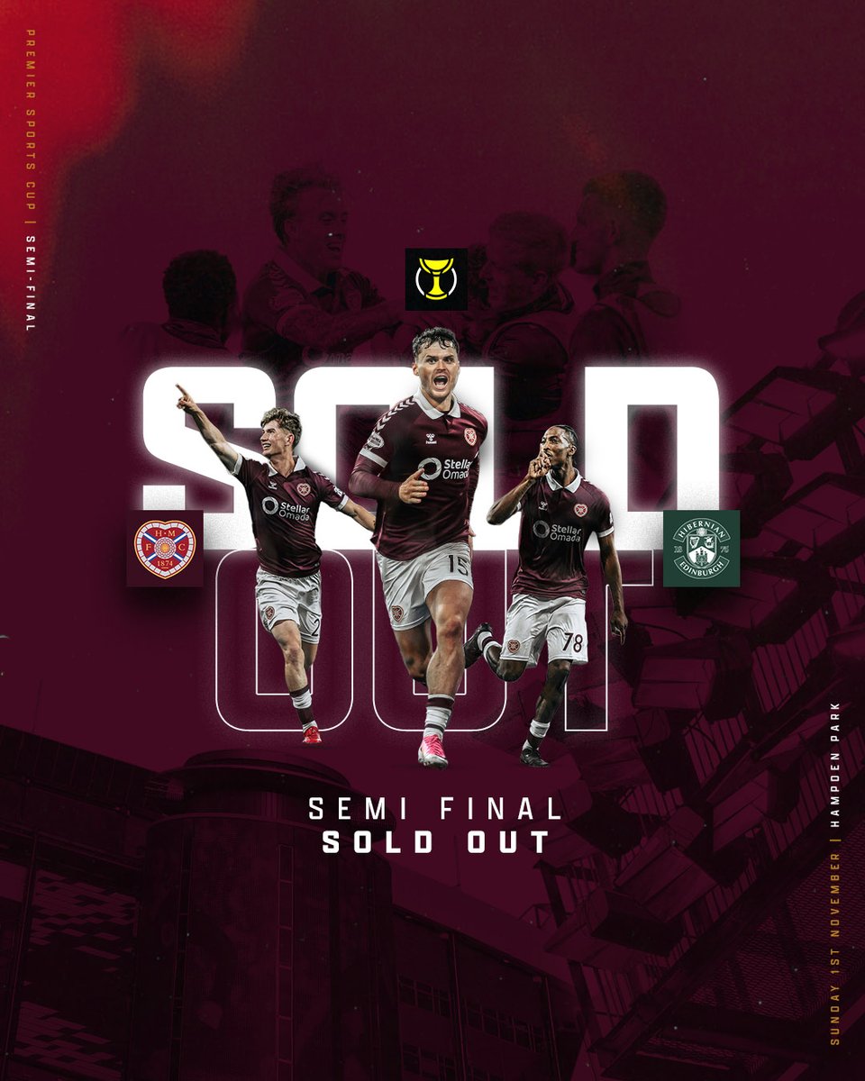JamTarts's tweet photo. The Jambos will be backed by a sold-out allocation at Hampden! 

Tickets for our Premier Sports Cup Semi-Final against Hibernian have now sold out...

Thank you, as always, for your unrivalled backing, Jambos 🇱🇻 https://t.co/PjlSAD51yi
