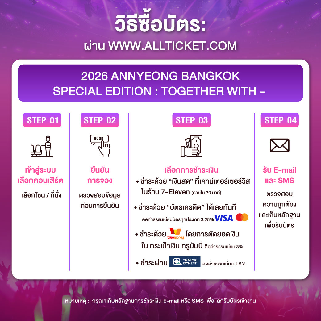 CSAllTicket's tweet photo. 𝟐𝟎𝟐𝟔 𝐀𝐍𝐍𝐘𝐄𝐎𝐍𝐆 𝐁𝐀𝐍𝐆𝐊𝐎𝐊 𝐒𝐏𝐄𝐂𝐈𝐀𝐋 𝐄𝐃𝐈𝐓𝐈𝐎𝐍 : 𝐓𝐎𝐆𝐄𝐓𝐇𝐄𝐑 𝐖𝐈𝐓𝐇 -

🗓 14 พฤศจิกายน 2569 
📍IMPACT CHALLENGER HALL 1

ซื้อบัตร 👉 https://t.co/unaqjus5kQ

#안녕_BANGKOK #ANNYEONG_BANGKOK #ALLTicket #CounterService https://t.co/nduQF01FPt