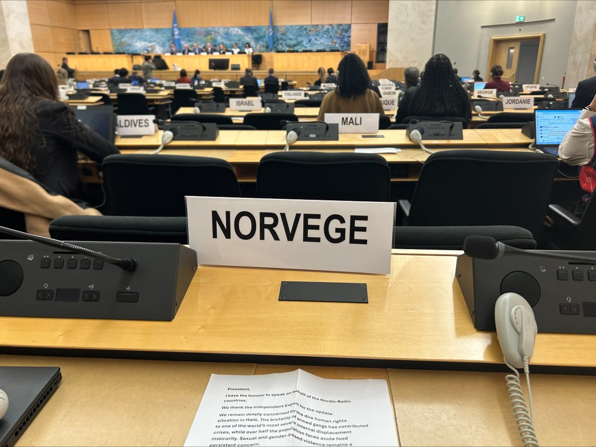 NorwayInGeneva's tweet photo. The brutality of armed gangs in Haiti has contributed to one of the world's most severe crises. At #HRC63, #NB8 underlines the need for improved security, accountability, the rule of law, and respect for human rights in Haiti.

Full statement: https://t.co/xw5cVoYklP https://t.co/h8emKkHm8c