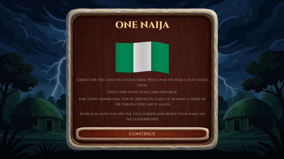 xidengames's tweet photo. Six hidden rooms. Six charms. One flag. 🇳🇬

Find every hollow in Sango and the Wise One hands you ONE NAIJA: it flies on your title screen and beside your name on the board. Who finds it first?

Update 1.7, free on Google Play: https://t.co/yYOOsUVD4t https://t.co/GzFQAavgij