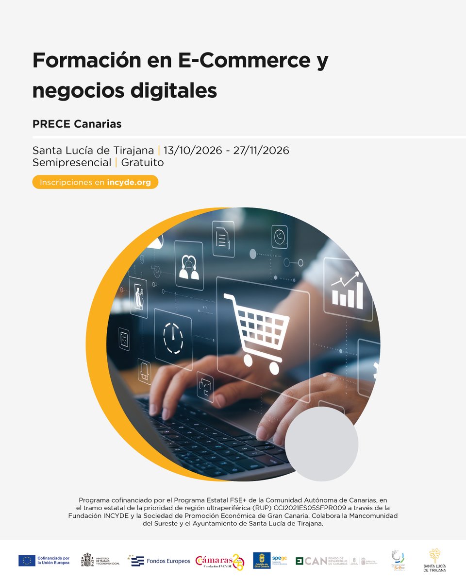 SPEGC's tweet photo. Convertir visitas a tu página web o redes sociales en clientes reales es uno de los mayores retos a los que se enfrenta cualquier negocio 💡

A través del programa gratuito 'PRECE Canarias: Emprendimiento en E-Commerce y Negocios Digitales' adquirirás las competencias necesarias para optimizar tu modelo de venta y diseñar una estrategia comercial adaptada a las exigencias del mercado actual.

🎯 Dirigido a emprendedores y profesionales de PYMES que quieran impulsar sus ventas online

📅 Inicio: 13 de octubre
📍 Santa Lucía de Tirajana
Asegura tu plaza👇 
https://t.co/bEwnFfw6Lk
