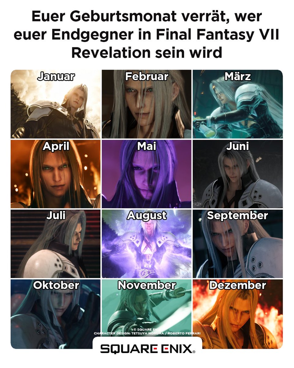 SquareEnixDE's tweet photo. Na, wen habt ihr erwischt? 🤓

Aber sind wir ehrlich: Wir lieben Sephiroth, also ist jeder Moment, den wir in der Final Fantasy VII Remake-Trilogie sehen sowieso automatisch ein Sieg für uns, stimmt's? 😍🪽 https://t.co/PFrZGifmIh
