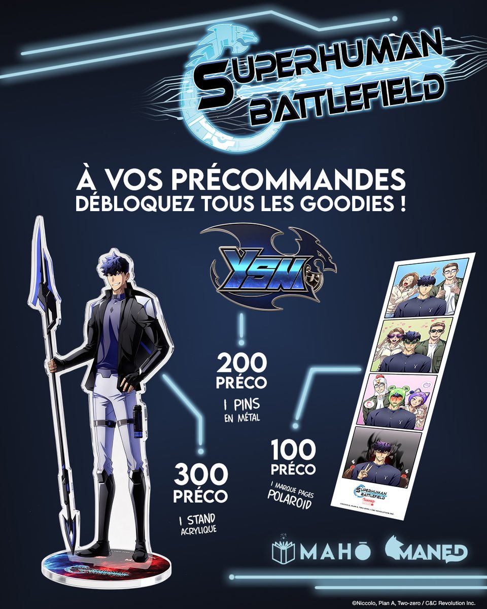 MahoEditions's tweet photo. 🔥 LA CHASSE AUX GOODIES EST LANCÉE !! 🔥

La campagne de précommande du tome 6 de Superhuman Battlefield s’accompagne de goodies exclusifs à débloquer… et autant vous dire qu’on a envie d’atteindre TOUS les paliers. 👀

🎯 100 précommandes → un marque-page polaroïd
🎯 200 précommandes → un pin’s métallique
🎯 300 précommandes → …........ un stand acrylique de Seo Moon-yeop !!! 🔥

Alors, c’est le moment de partager la campagne à tous vos potes fans de webtoon ! Faites grimper le compteur, débloquez les différents niveaux et faites le plein de goodies 100 % offerts et exclusifs à la campagne. 💥

Le tome 6 en édition standard ou collector est à précommander juste ici : https://t.co/wIHGetqsH0

#SuperhumanBattlefield #campagneprecommande #webtoon #MahoEditions #Maned