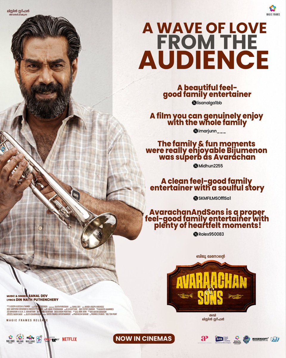 APIfilms's tweet photo. The audience love says it all! ❤️🛐
#AvaraachanAndSons is running in cinemas! 📽️
Book your tickets now! 😇⚡
#AvaraachanAndSons
#BijuMenon
#SreenathBhasi
#ListinStephen
#Ganapathi
#MagicFrames
#SanalDev
#ParvathyBabu https://t.co/LsA57IrJj7